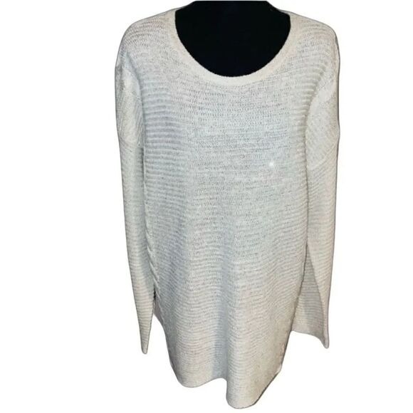 Ivory Knit Tunic Sweater Top Long Sleeve Cozy Pullover Relaxed Fit - Picture 1 of 12